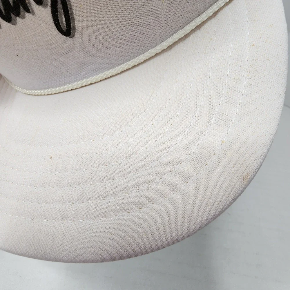VTG Jif Peanut Butter Presents Mr Pringle's Cap Trucker Snapback Hat White Mesh